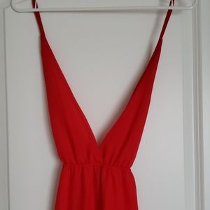 Plunging neckline, backless, ankle-length dress